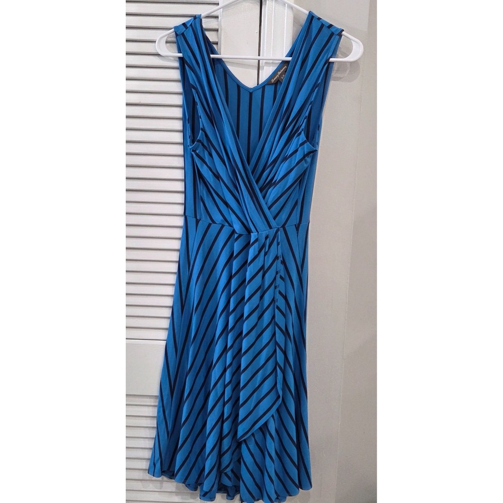 Womens Tommy Bahama Blue & Black Chevron V-Neck A-Line Dress Size S/P